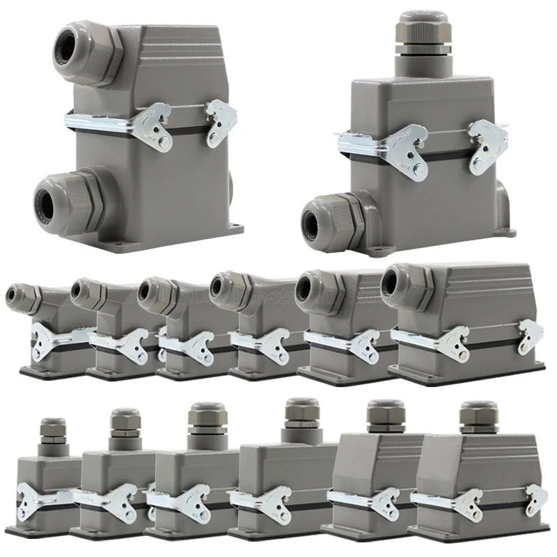 HDC-HE-024 Rechteckige Hochleistungsanschlüsse, 4, 6, 8, 10, 16, 20, 24, 32, 48 Kerne, 16 A, wasserdichter Luftfahrtstecker, oberer Seitenleitungsanschluss Image