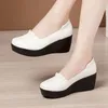 6 cm, kleine Größe 32–43, All-Match, atmungsaktiv, bequem, Plateau-Wedges-Schuhe, 2023, Herbst-Med-Block-Heels, Loafer aus Leder für Mama