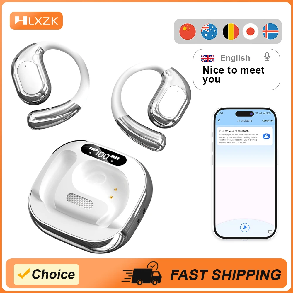 Tragbare Bluetooth 5.4 Ohrhörer, galvanisierte Übersetzungskopfhörer, 16 mm HiFi-Audio, OWS-Ohrbügel-Design, kabelloses Musik-Headset Image