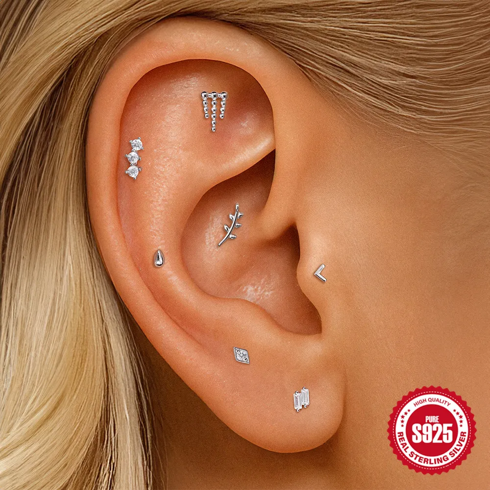 ROXI 925 Sterling Silber Tropfen-/Kugelkette/geometrisch für Damen, 1 Stück Gold/Silber, Piercing-Ohrringe, zierlicher Mini-Schmuck Image