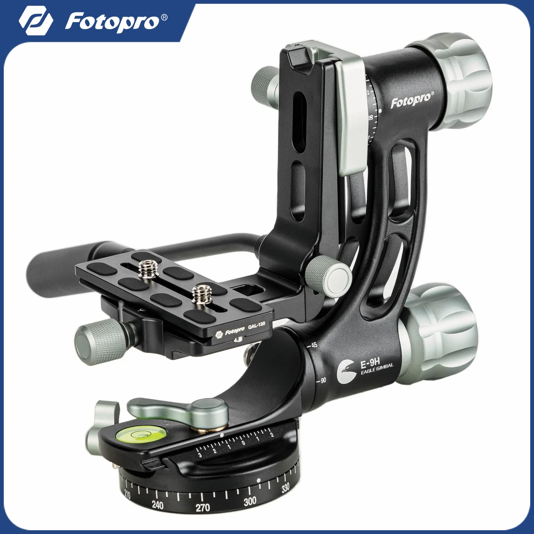 Fotopro E-9H Gimbal-Kopf, Aluminium-Stativkopf für Wildtierfotografie, Astrofotografie, robuster Flüssigkeitskopf, maximale Belastung 30 kg Image