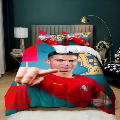 3 Piece Duvet Cover Ronaldo CR7 Football Printed Bedding Set, Lightweight Quilt Cover With Zipper Comforter Set Boys Gift