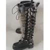 Nieten Stiefel Kniehohe Gothic Punk Rock Dunklen Stil Reißverschluss Gürtelschnalle Runde Kappe Chunky Heels Leder Neuheit Sexy Frauen Schuhe Neue