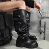 Brandneue Schnallenriemen Wasteland Vintage Braun Y2k Kniehohe Motorradstiefel Maillard Style Schwarze Hosenbeinstiefel Damenschuhe