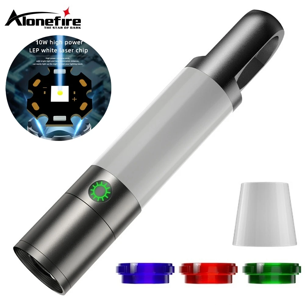 Zoom COB Light Beam LED-Taschenlampe, Rot, Blau, Grün, Lampenschirm, USB wiederaufladbar, Mehrzweck-Taschenlampe für Outdoor, Wandern, Camping, Angeln Image