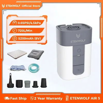 ETENWOLF AIR 5 Electric Air Pump 720 LPM Quick Inflator & Deflator 5200 mAh Portable Air Pump for Pool Floats Vacuum Storage Bag