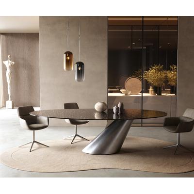 DELIFE Esstisch Edge Oval 280x130 Reliefglas Rauchschwarz 3D-Design Cono Metallic Silber, Esstische Image