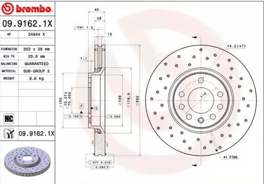 BREMBO Bremsscheibe OPEL,SAAB,CADILLAC 09.9162.1X 95526652,9191247,93171500 Bremsscheiben,Scheibenbremsen 569004 Image