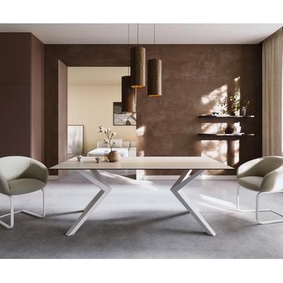 DELIFE Esstisch Edge 200x100 Keramik Laminam® Travertino Bianco Creme-Weiß Zenthara kantig Metall Weiß, Esstische Image