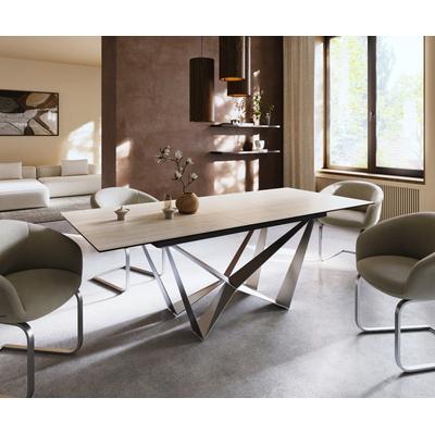 DELIFE Esstisch Edge 180-220x100 Keramik Laminam® Travertino Bianco Creme-Weiß Spider Flachstahl Edelstahl ausziehbar, Esstische