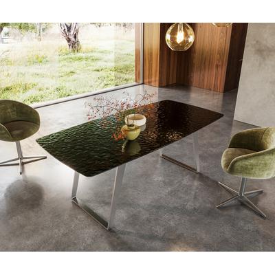 DELIFE Esstisch Edge Boot 200x100 Reliefglas Rauchschwarz 3D-Design Edelstahl Schräg, Esstische Image