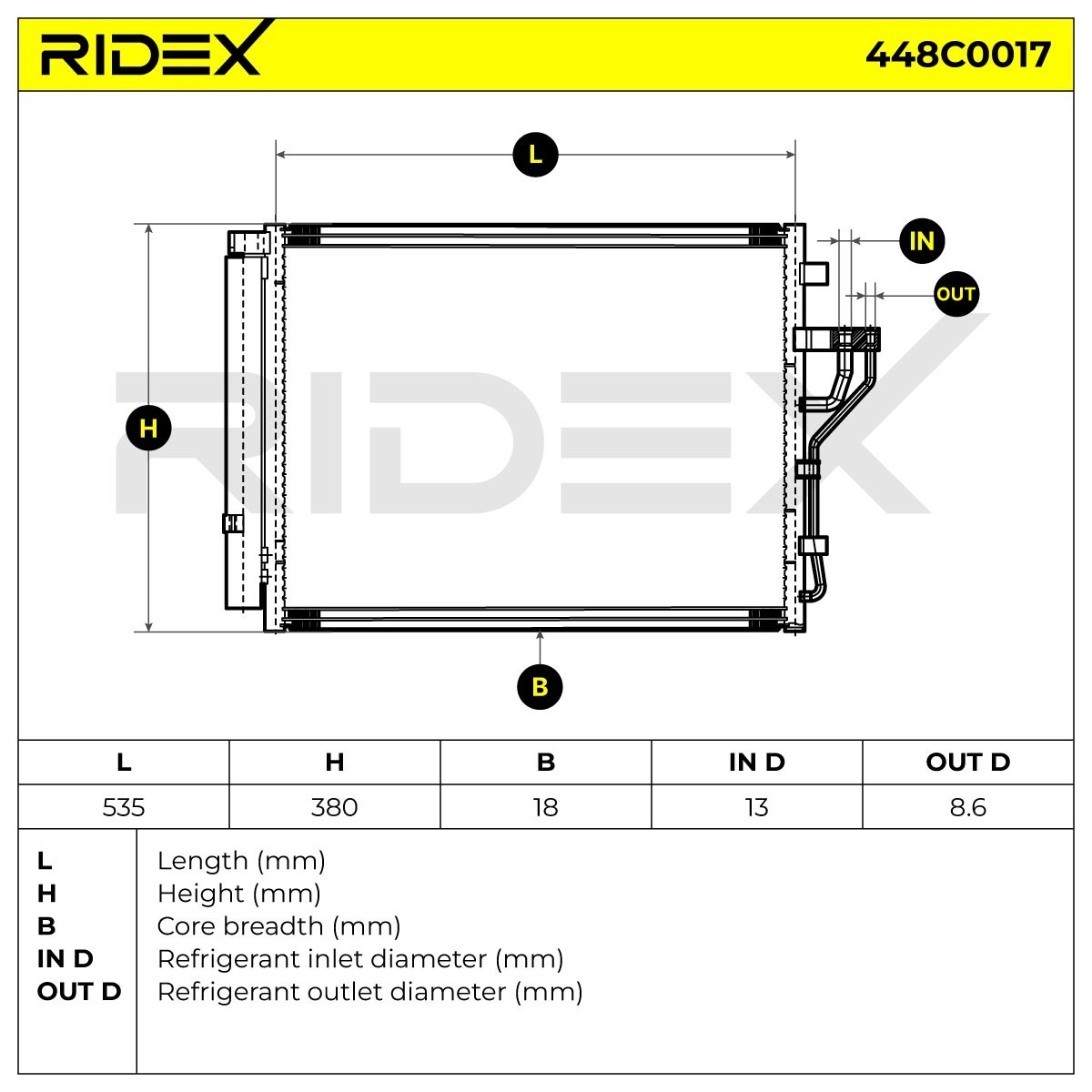 RIDEX Klimakondensator OPEL,FIAT,SAAB 448C0017 71740472,13101840,13114943 Kondensator,Klimakühler,Kondensator Klimaanlage,Kondensator, Klimaanlage Image