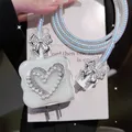 Custodia protettiva USB in argento galvanico con fiocco a forma di cuore con perla carina per iPhone 18W-20W Custodia per ricarica rapida con cavo per linea dati