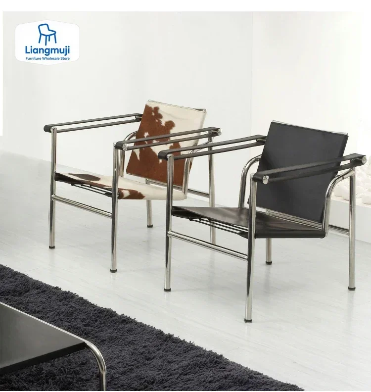 LC1 Lounge Leisure PU Pelle di mucca Sedia con struttura in acciaio inossidabile per soggiorno Poltrona stile Corbusier Bauhaus
