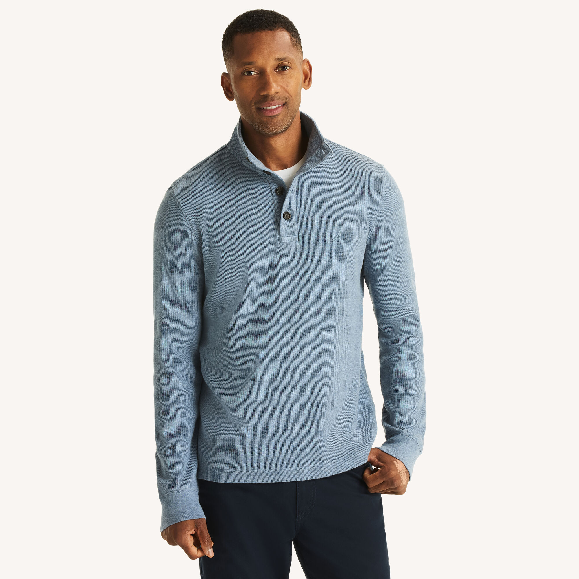 Nautica Men's Waffle Knit Mock-Neck Pullover 442 (Anchor Blue Heather), 3XL