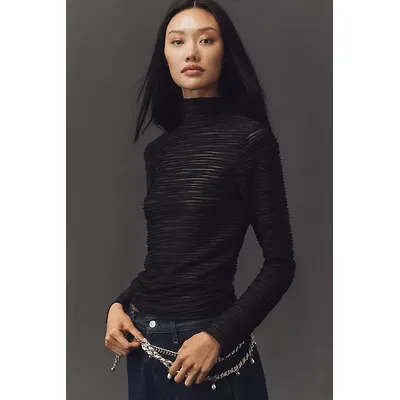 Pilcro Metallic Textured Turtleneck Top