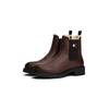 Chelseaboots TOMMY JEANS "TJW CHELSEA BOOT WL", Damen, Gr. 35, braun (dunkelbraun), Leder, Elastischer Einsatz, unifarben, casual, Schuhe, Blockabsatz, Stiefelette mit typischer Logoflagge
