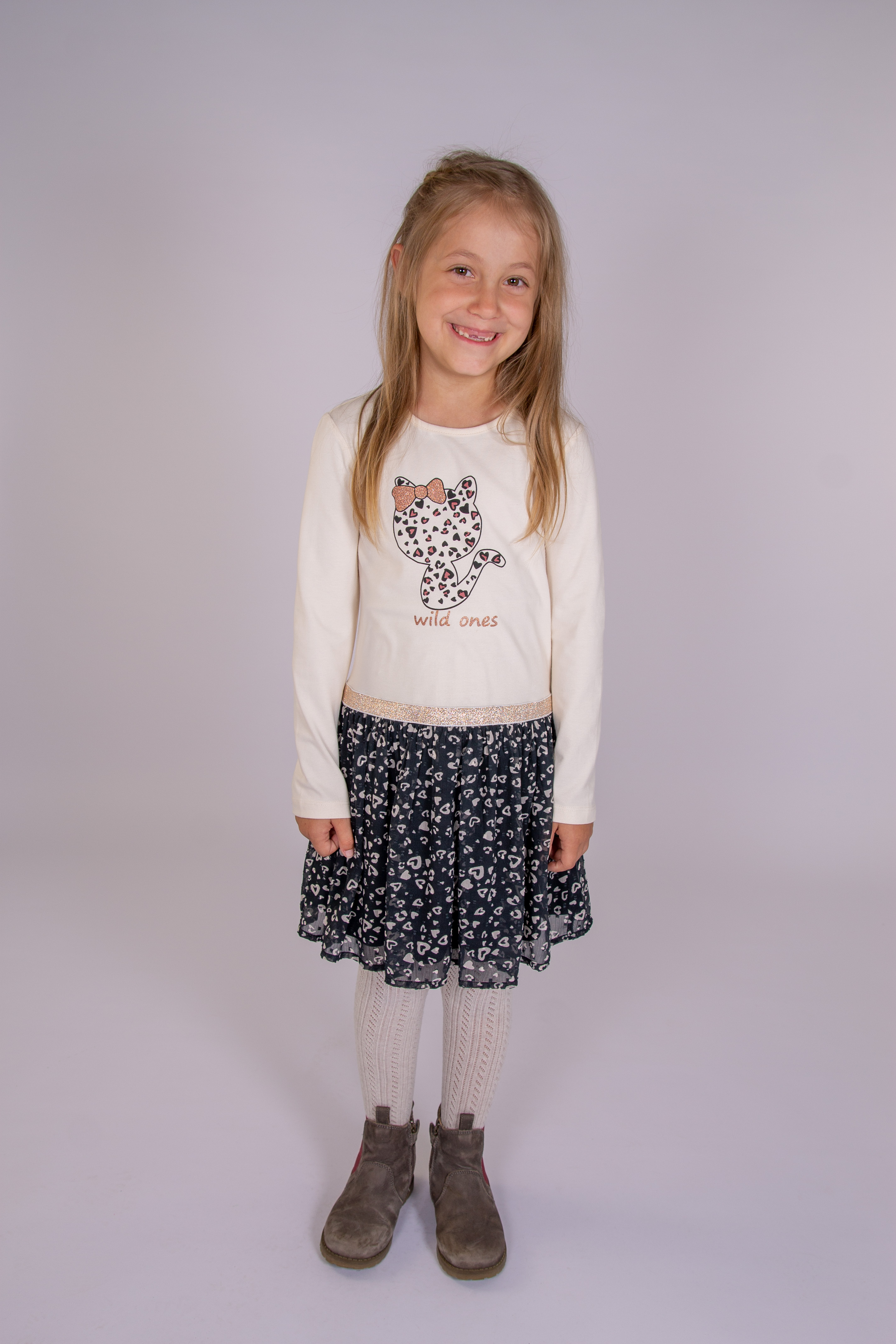 Midikleid HAPPY GIRLS, Mädchen, Gr. 110, N-Gr, beige, Jersey, Obermaterial: 95% Baumwolle, 5% Elasthan. Futter: 100% Polyester. Unterteil: 100% Polyester, bedruckt, regular fit, Rundhals, Kleider Image