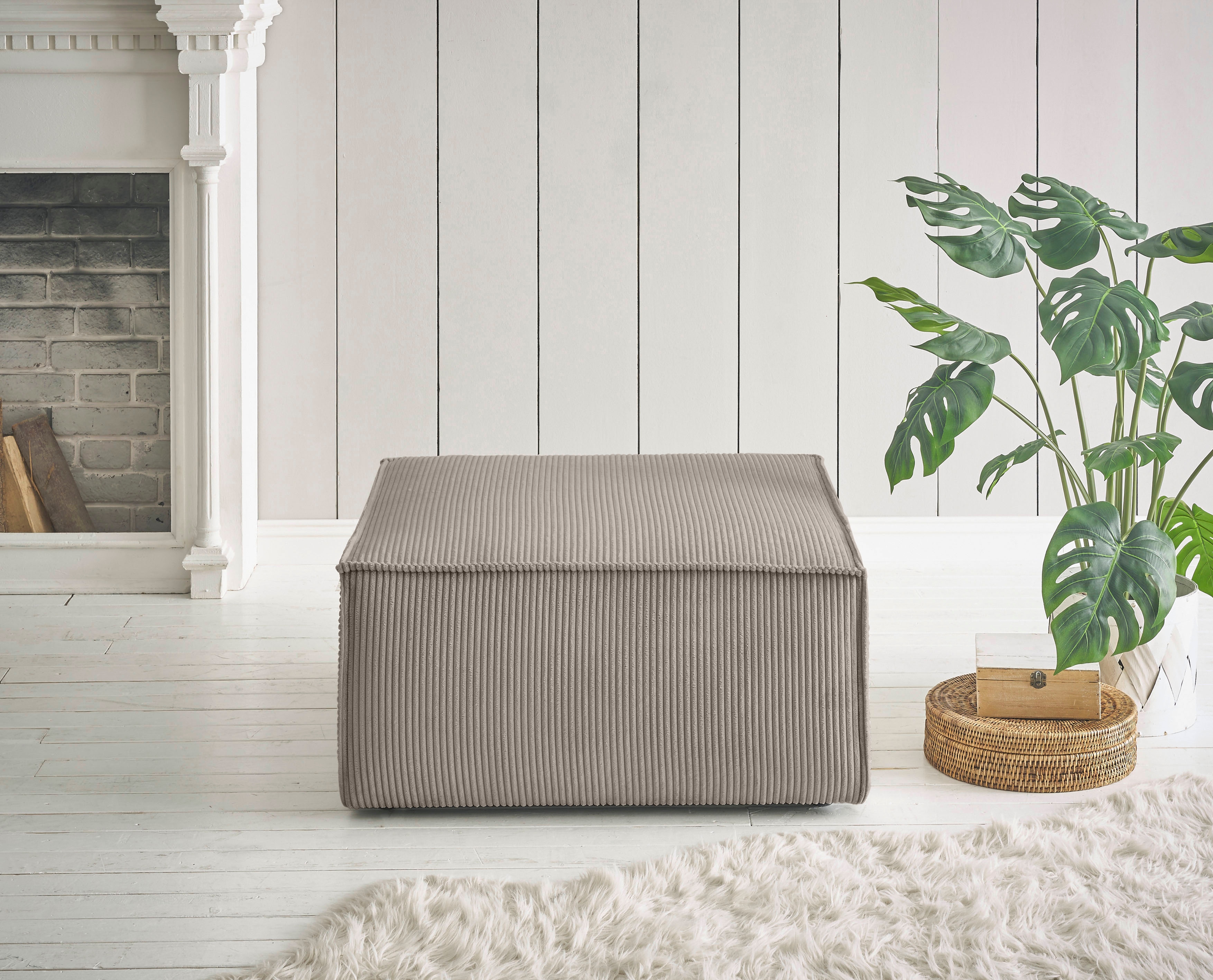 Hocker HOME AFFAIRE "SHERWOOD", greige, B:80cm H:42cm T:80cm, 100% Polyester, Hocker, Hocker quadratisch, ideale Ergänzung zum Loveseat SHERWOOD