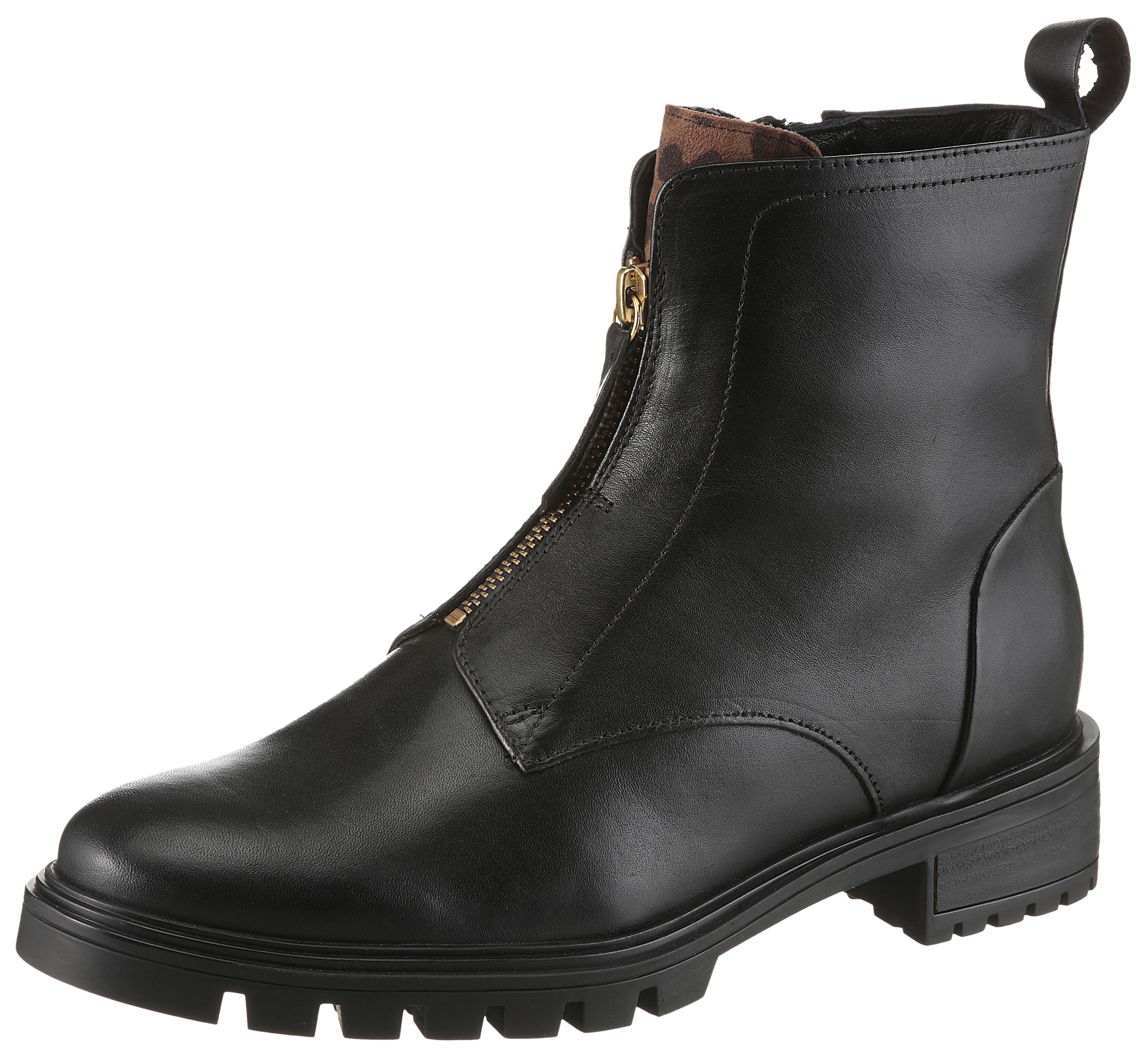 Stiefelette ARA "TULSA", Damen, Gr. 5,5 (38,5), schwarz, leo, Glattleder, unifarben mit Farbeinsatz, Schuhe Stiefelette, Boots, Winterboots in Weite G (= weit)