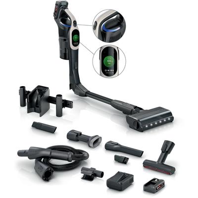 BOSCH Akku-Stielstaubsauger "Unlimited 10 BTS1042GQC, MicroClean™ Technology, 10 J. Motorgarantie", grau (schwarz cream), B:25cm H:130cm T:21,6cm, Akkusauger, Display, Knickrohr, HEPA-Filtersystem, Schnellladegerät, 2 Akkus, grau Image