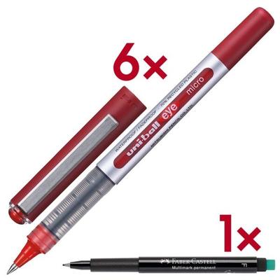 uni-ball 6x Tintenroller »uni-ball eye micro UB-150« inkl. Folienstift »Multimark« rot Image