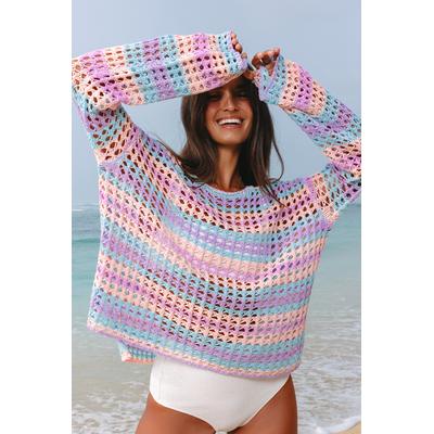 Lila Mehrfarbiger Offener Strickpullover Strandüberwurf Image