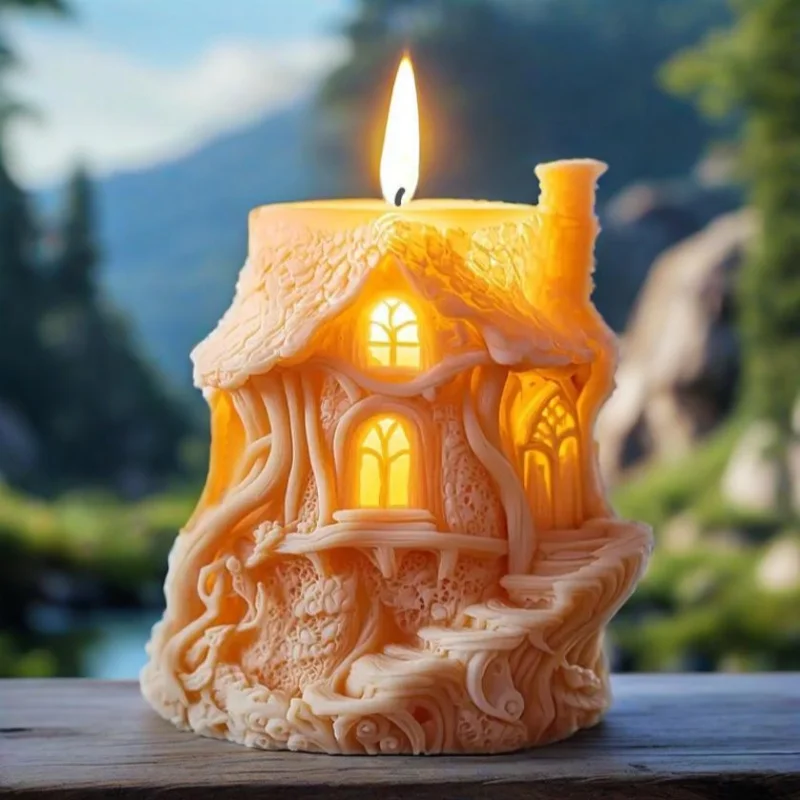 3D Geprägte Baum Haus Silikon Kerze Form DIY Märchen Wald Haus Aromatherapie Beton Gips Form Weihnachten Geschenk Image