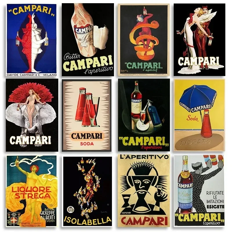 Vintage Food&Drink Campari Poster Champagner Absinth Leinwand Wandkunst Bilder Home Bar Dekor Ästhetische Raumdekoration Image