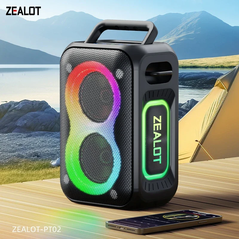 ZEALOT-PT02 60W Portable Bluetooth Speaker, Up to 12H Playtime,IPX6 Waterproof and Dustproof,Powerful Sound for outdoor