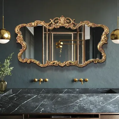 A European Vintage Mirror Odd Shape Gold Border Large Bathroom Mirror Antique Aesthetic Espelho Para Banheiro Bathroom Fixtures