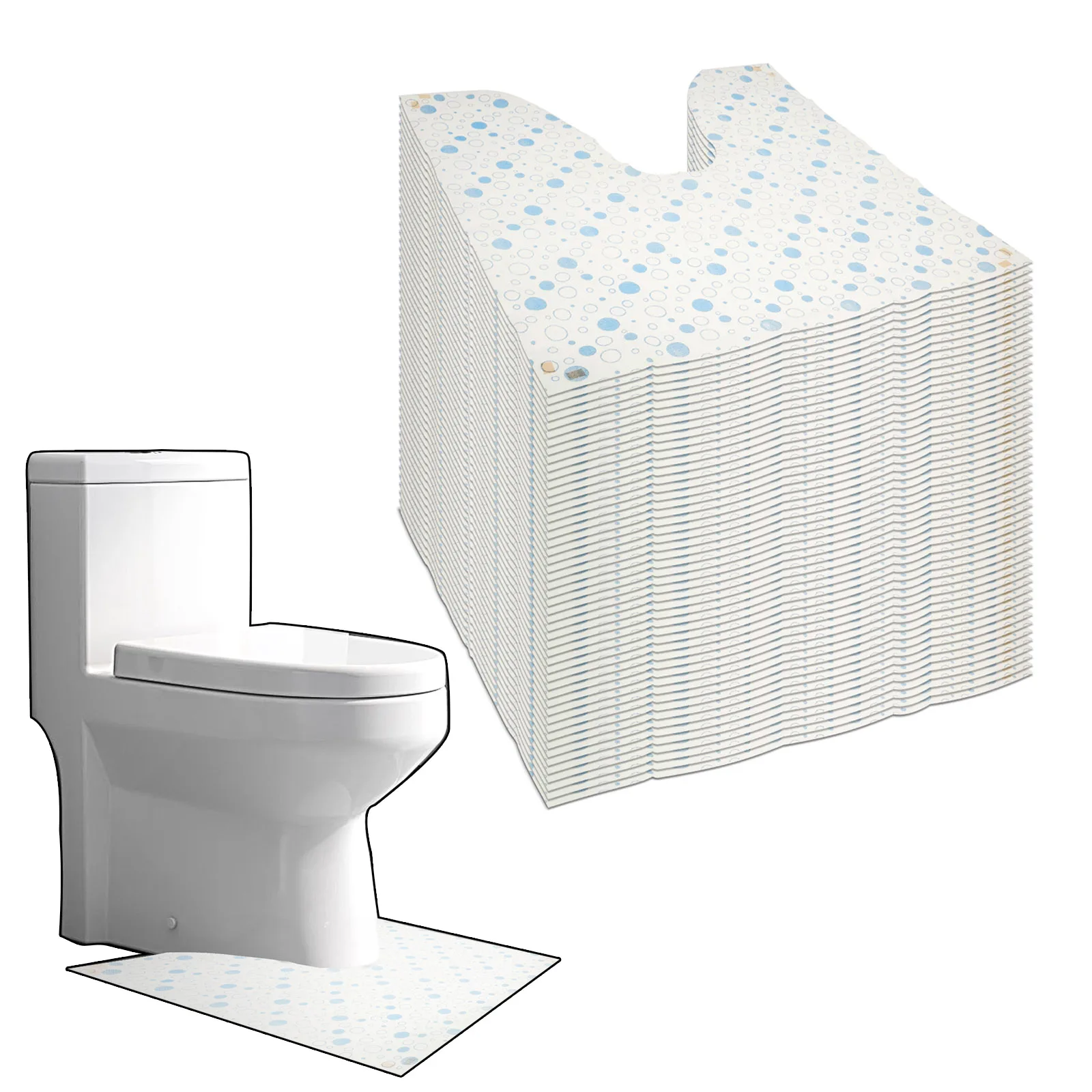 50 Stück Toiletten-Toilettenmatten, Vlies-Toilettenmatte für Zuhause, öffentliches Badezimmer, Töpfchen-Training, U-förmige Toiletten-Toiletten-Bodenmatte Image