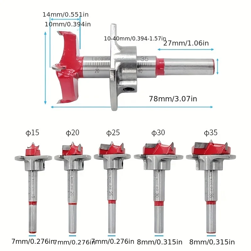 1pc Durchmesser 15,20,25,30,35mm Einstellbare Hartmetall Bohrer Bits Scharnier Loch Opener Langweilig Bit Spitze Bohren Werkzeug holzbearbeitung Cutter Image