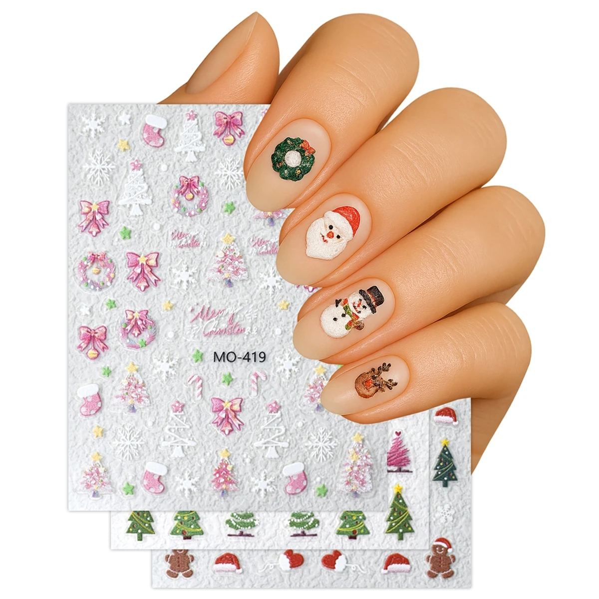 3/6 Blatt Weihnachts-Nagelaufkleber – Weihnachtsmann, Schneemann, Baum und Rentier, selbstklebende Abziehbilder für Feiertage, Nagelkunst, Heimwerken Image