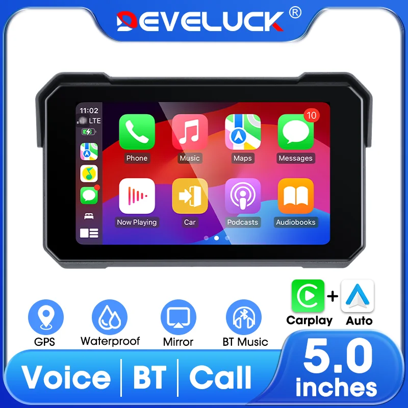 Develuck 5,0 Zoll Motorrad Carplay Bildschirm Android Auto GPS für Moto Wasserdichter Bildschirm BT Digitales Motorrad-Armaturenbrett Image