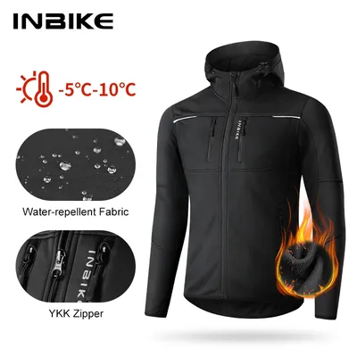 INBIKE Winter Cycling Jackets Man Warm Thermal Windbreaker for Men Hooded MTB Bike Jackets for Riding Windproof Bicycle Clothing