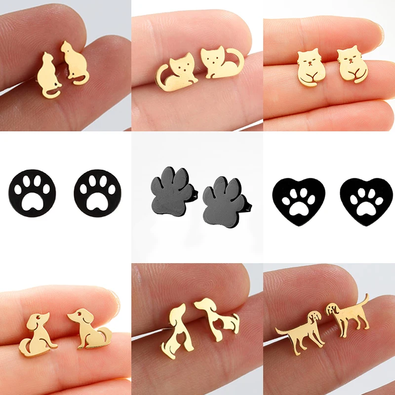 Niedliche Hunde- und Katzenpfoten-Ohrringe für Frauen, schöne Edelstahl-Haustier-Ohrschmuck, Mädchen, Student, Geburtstag, Ohrring, Geschenke, Accessoires Image