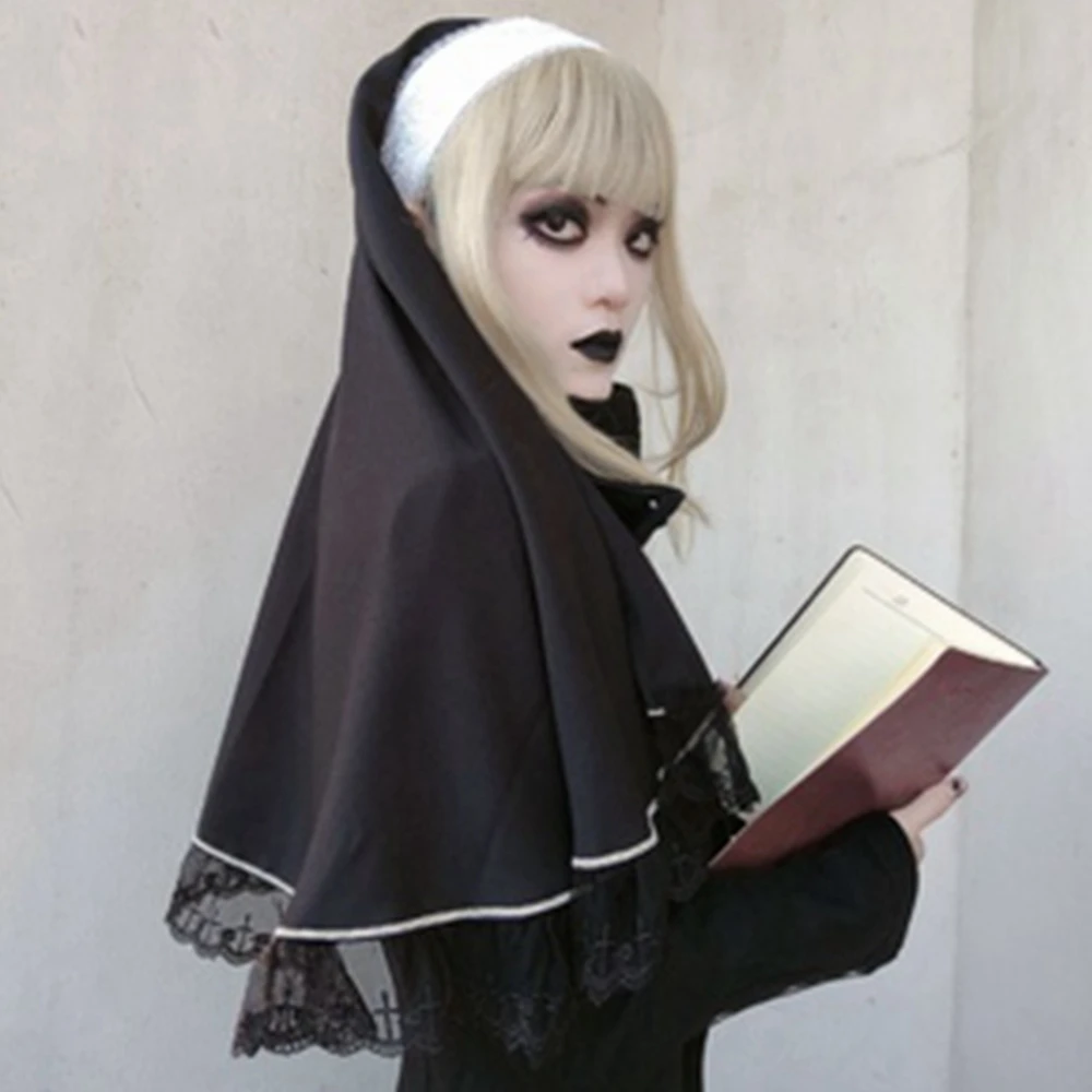 Lolita Schwarze Nonne Kopfschmuck Schleier für Frauen Mittelalter Halloween Party Stirnband Gothic Loli Kostüm Cosplay Zubehör Image