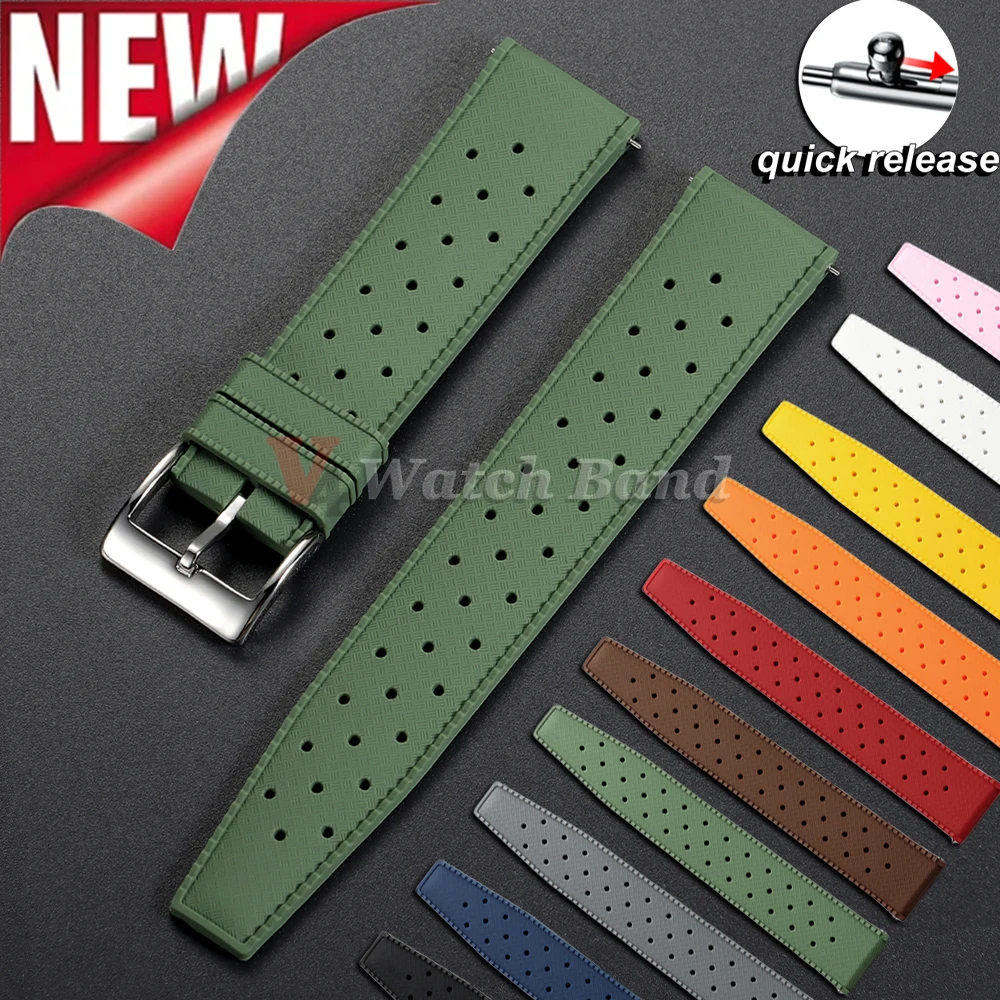 Schnellverschluss-Uhrenarmband aus tropischem Gummi, 18 mm, 20 mm, 22 mm, für Seiko für Omega, Rolex, perfekte Passform, flaches Ende, universelle Uhrenarmbänder Image