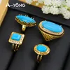 Luxus Türkis vergoldete Ringe 21 Karat Gold Farbe Saudi Mode großen Ring Dubai Frauen Hochzeits feier Vintage Schmuck