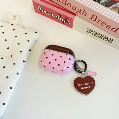 [Jbd] Simple pink brown love pendant Airpods4/3 earphone protective case cover pro2 second, third and fourth generation
