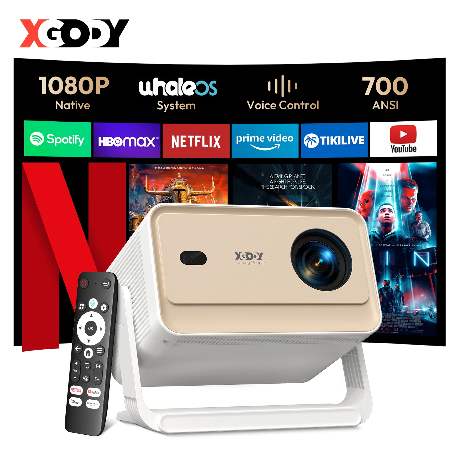 XGODY 4K-Projektor Netflix-Zertifizierung Native 1080P 700ANSI mit Autofokus Amlogic T950D4 Wifi6 BT5.2 Heim- und Außenprojektor Image