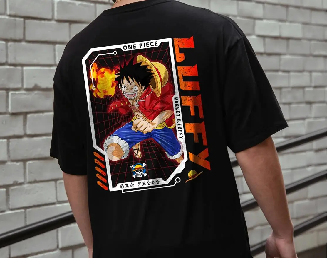 One Piece Herren Monkey D Ruffy T-Shirt Groß Schwarz Kurzarm Sommer Baumwolle Damen Top T-Shirt Streetwear Casual Zoro O-Ausschnitt HipHop