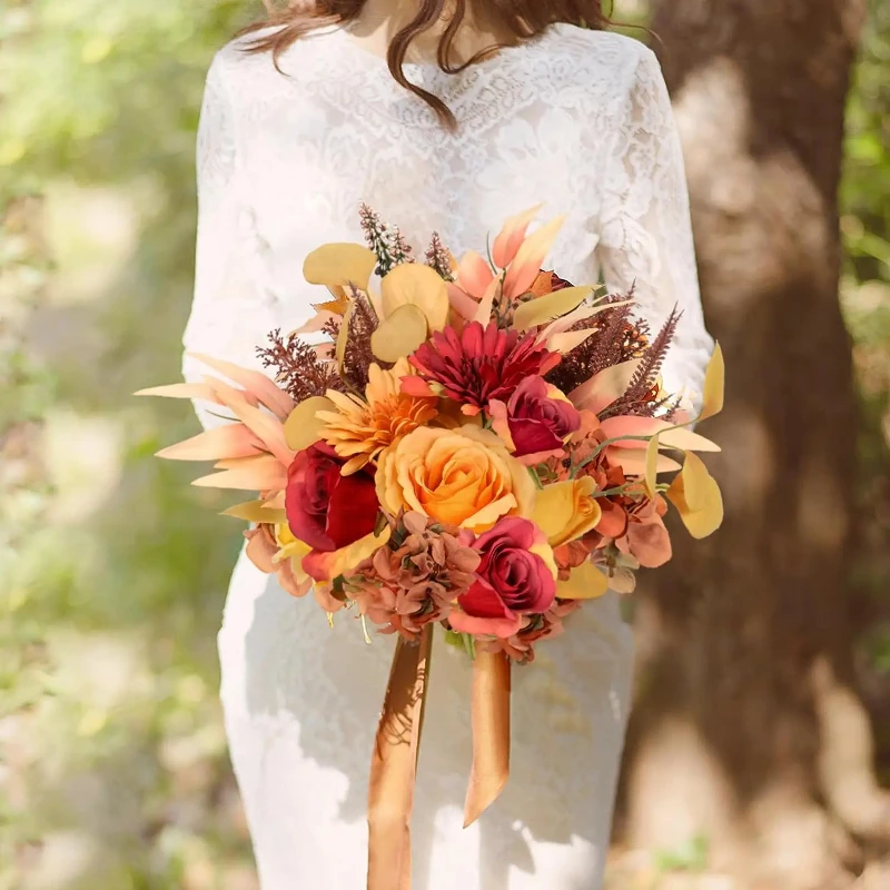 1 Stück Boho-Terrakotta-Blumensträuße, Raumdekoration, DIY-Kunstblume aus Seide, Brautstrauß für rustikale Hochzeit, Zuhause, florale Mittelstücke Image