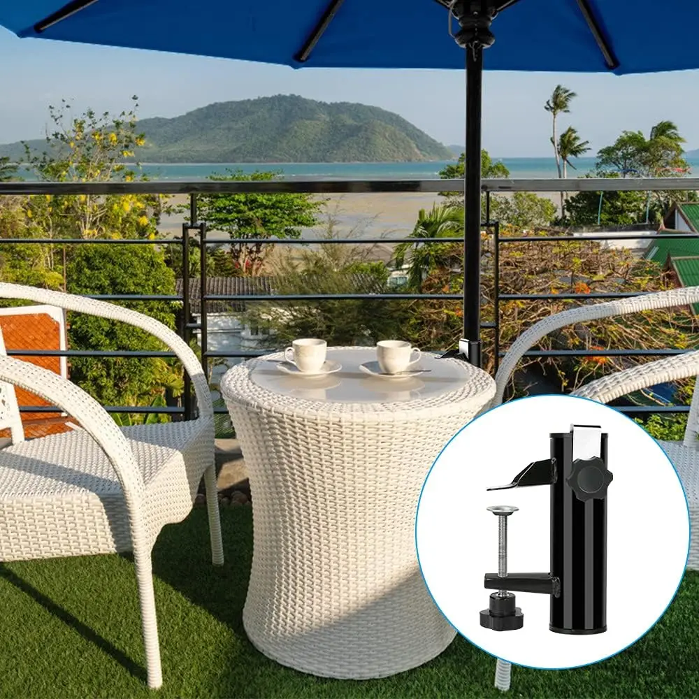 Tragbare Regenschirmhalterung, Sonnenschirmhalter, rostfrei, für Gartenschirme, Befestigungsclip, Halterung für Garten, Innenhof, Balkon Image