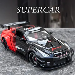 1:24 GTR Revuelto Car Alloy Toy Miniature Diecast Supercar Doors Opened Sound Light Pull Back Front Wheel Steering Cars Kid Gift