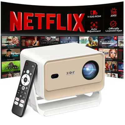 XGODY Projector Gimbal N6 PRO Netflix Official 4K 32GB FHD Projector Voice Control 26000 Lumens Dual WiFi6 BT5.0 Home Theater