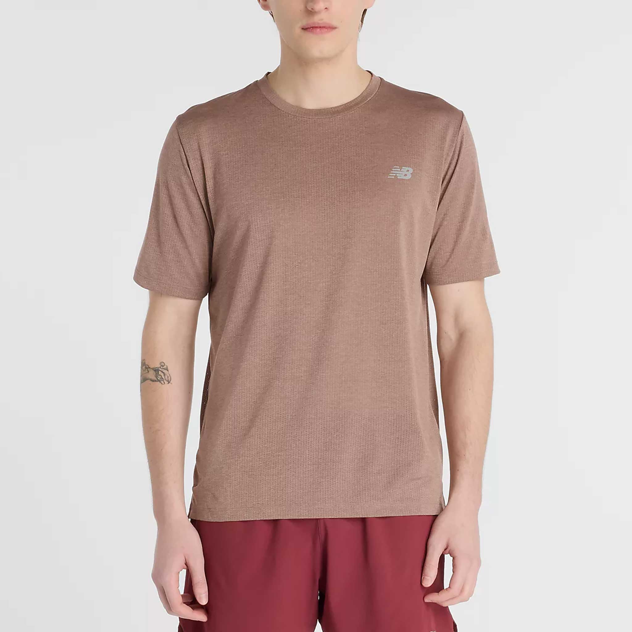 New Balance Athletics T-Shirt Men's Running Apparel Earth Shadow Heather
