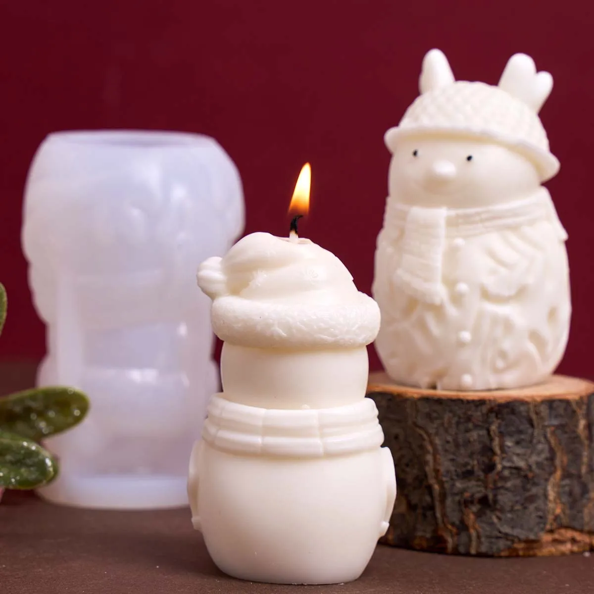 3D Weihnachtsschmuck Silikon Kerzenform DIY handgemachte Geweih Wolle Schal Schneemann Handwerk Seife Gips Harz Gussformen Image