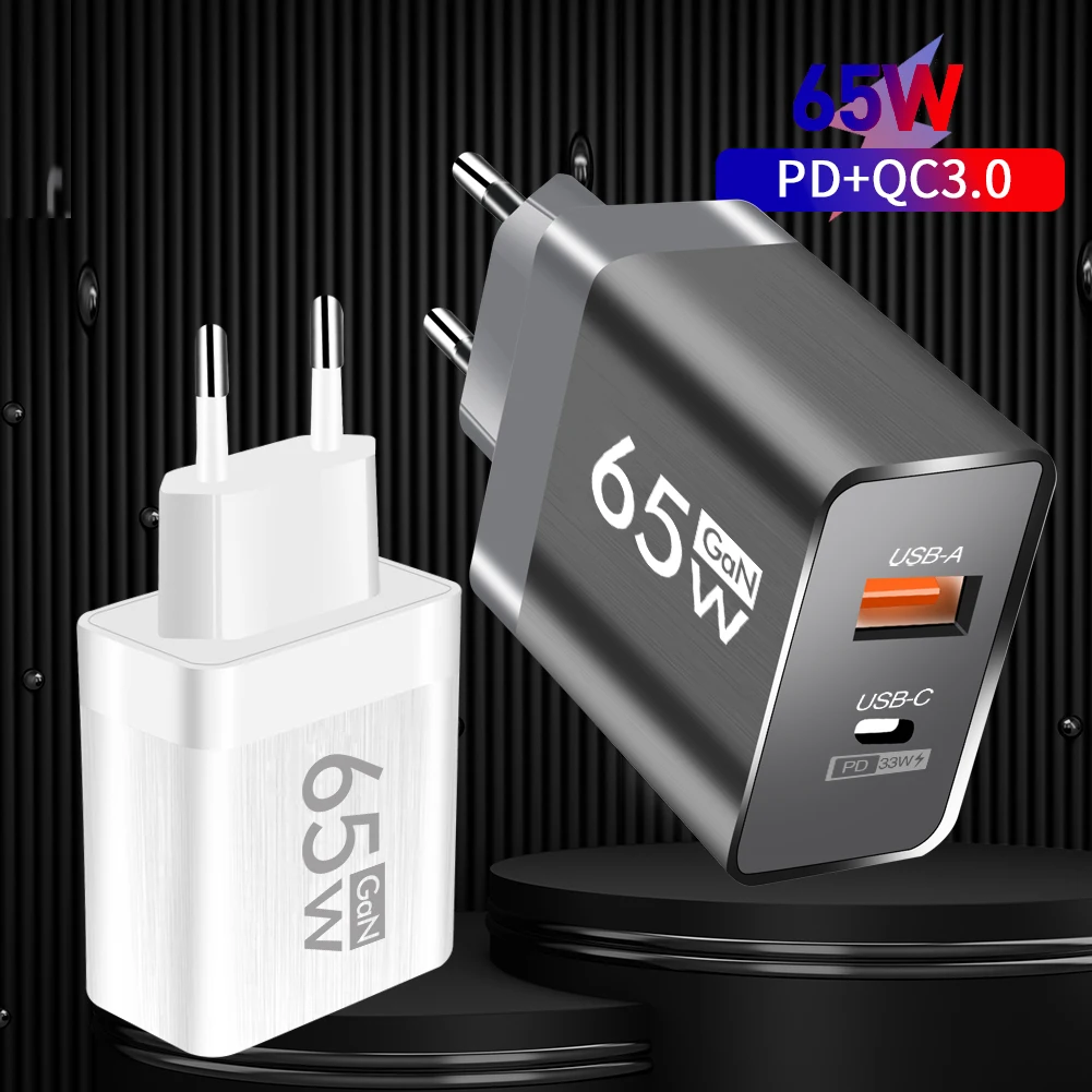 PD 65W GaN Wand Dual Ports Telefon Ladegerät Schnelle Lade Typ C USB Handy Power Adapter Für iPhone Xiaomi Samsung Huawei Image